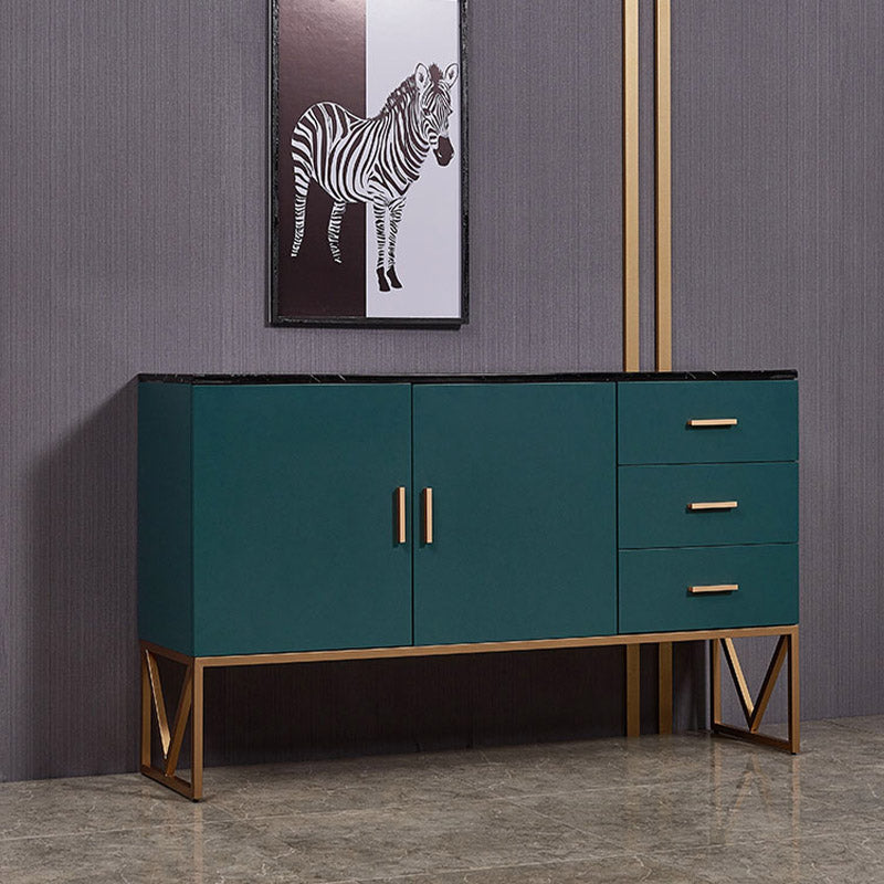 Faux Marble Green Dining Server with Drawers Modern Dining Buffet