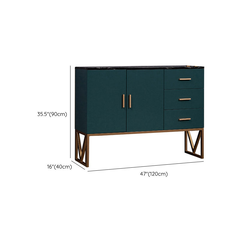 Faux Marble Green Dining Server with Drawers Modern Dining Buffet