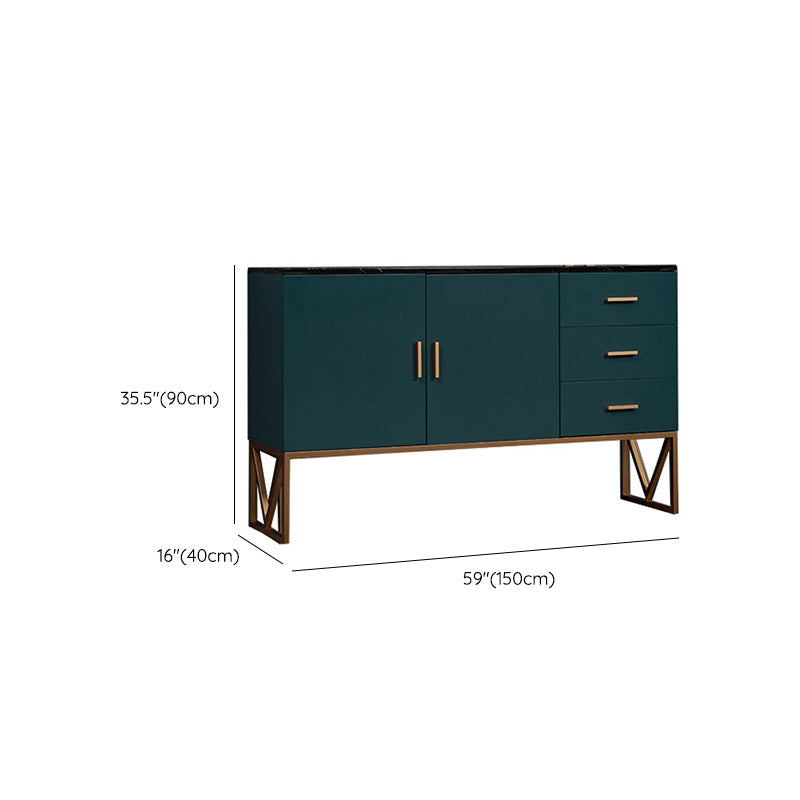 Faux Marble Green Dining Server with Drawers Modern Dining Buffet