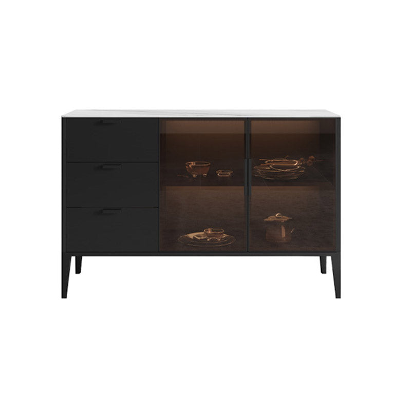 Black Dining Server with Drawers Contemporary Sideboard Cabinet