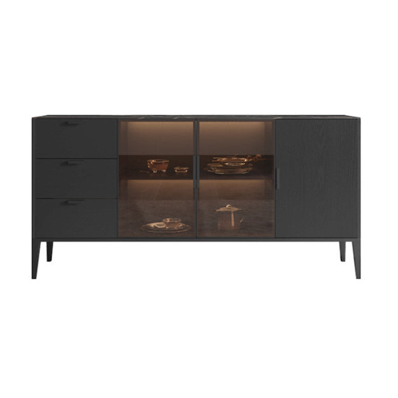 Black Dining Server with Drawers Contemporary Sideboard Cabinet