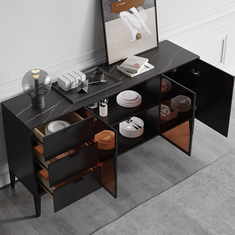 Black Dining Server with Drawers Contemporary Sideboard Cabinet