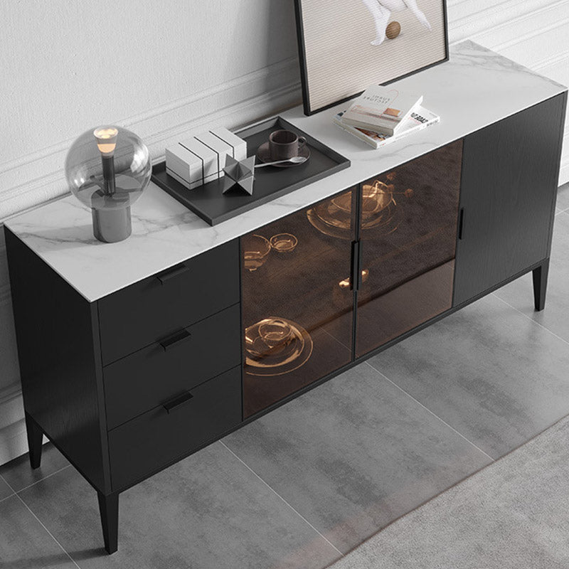 Black Dining Server with Drawers Contemporary Sideboard Cabinet