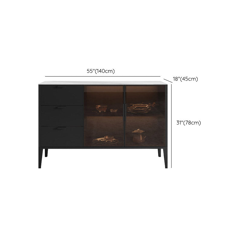 Black Dining Server with Drawers Contemporary Sideboard Cabinet