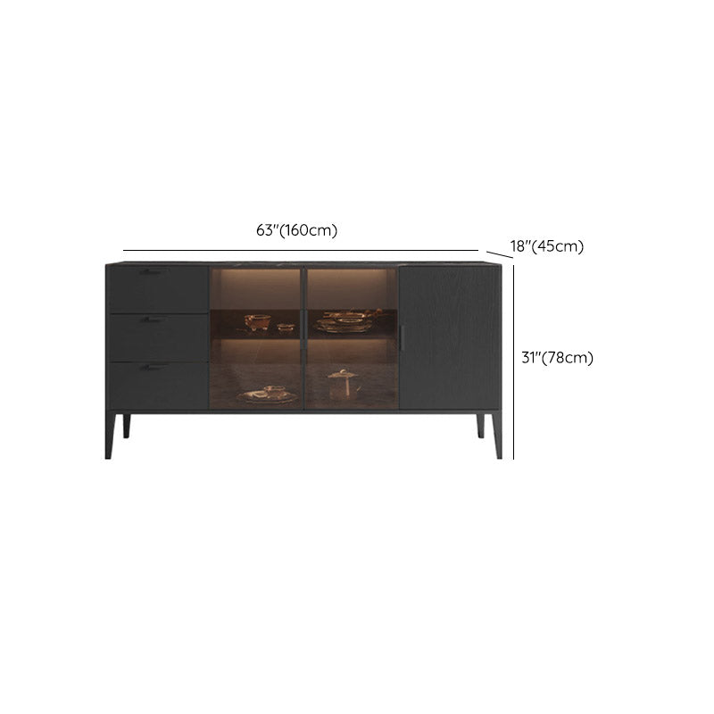 Black Dining Server with Drawers Contemporary Sideboard Cabinet