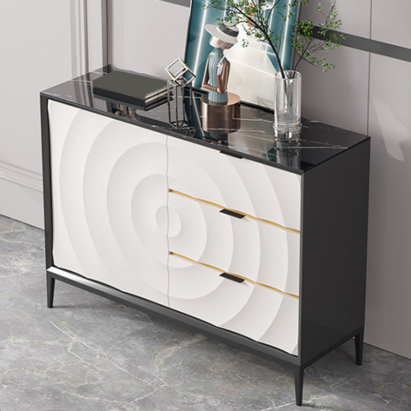 Stone and Wood Dining Server with Drawers Modern Sideboard Table