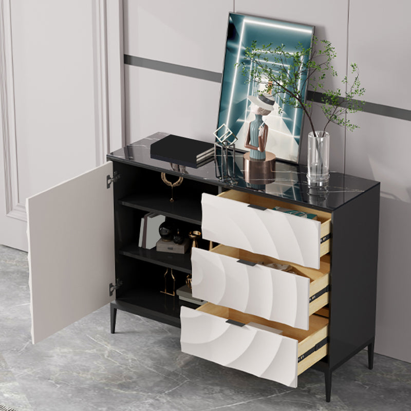 Stone and Wood Dining Server with Drawers Modern Sideboard Table