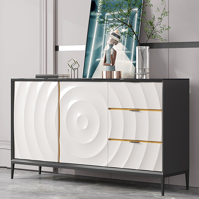 Stone and Wood Dining Server with Drawers Modern Sideboard Table