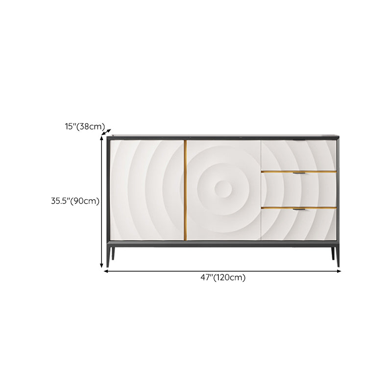 Stone and Wood Dining Server with Drawers Modern Sideboard Table