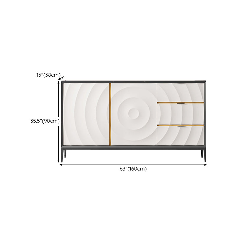 Stone and Wood Dining Server with Drawers Modern Sideboard Table