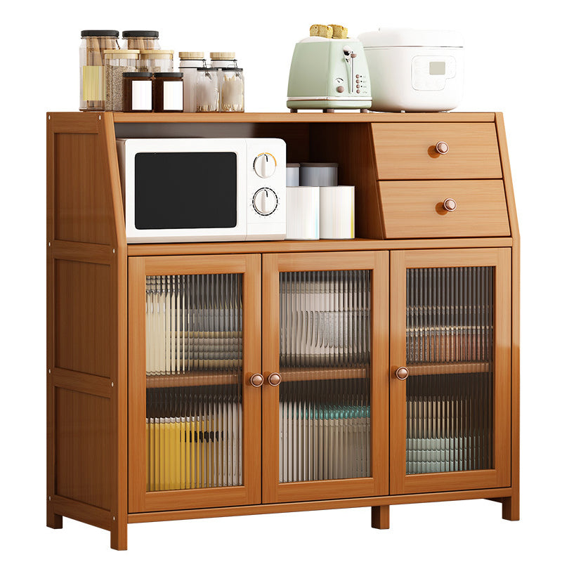 Brown Bamboo Kitchen Sideboard Modern Dining Server with 2 Shelves