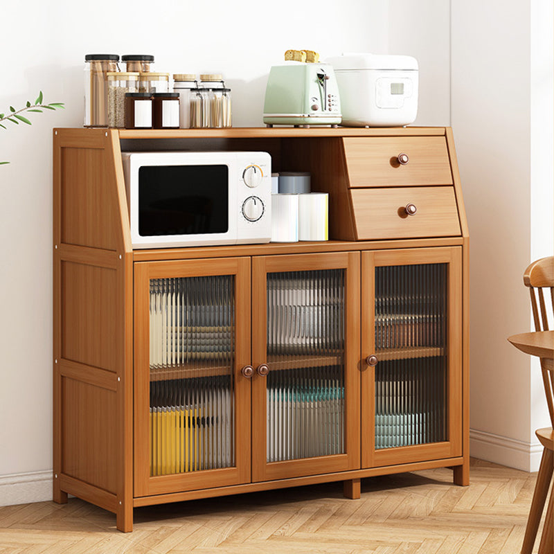 Brown Bamboo Kitchen Sideboard Modern Dining Server with 2 Shelves