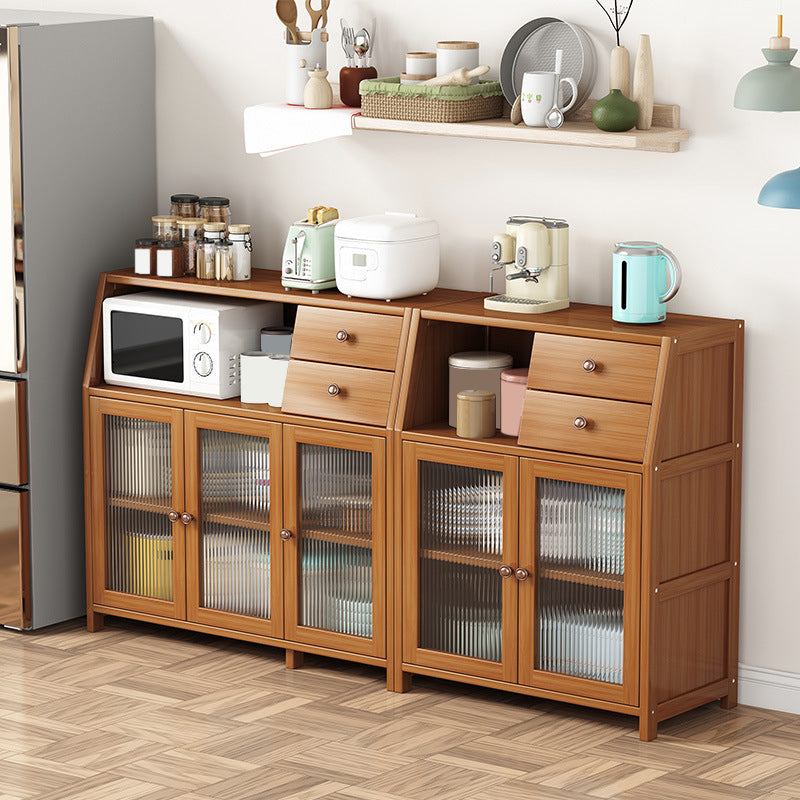 Brown Bamboo Kitchen Sideboard Modern Dining Server with 2 Shelves