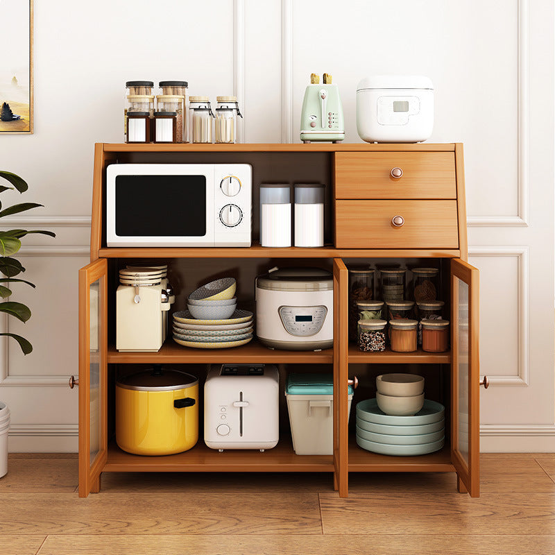 Brown Bamboo Kitchen Sideboard Modern Dining Server with 2 Shelves