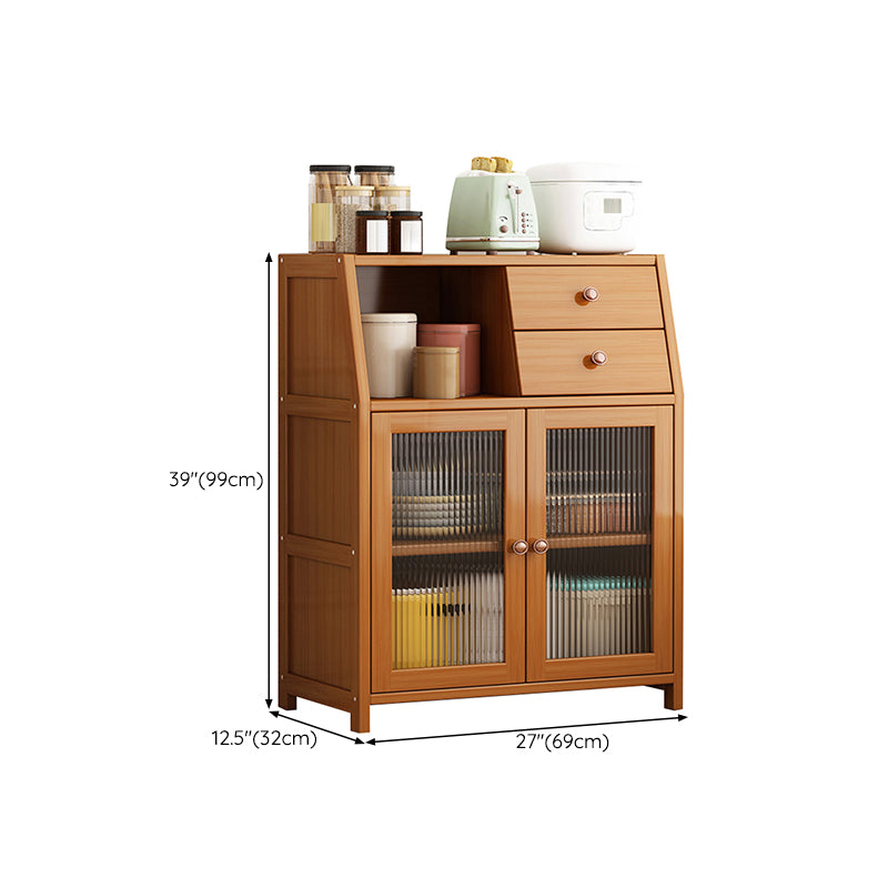 Brown Bamboo Kitchen Sideboard Modern Dining Server with 2 Shelves