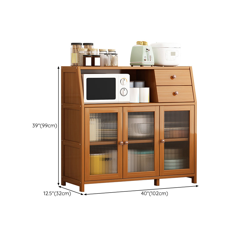 Brown Bamboo Kitchen Sideboard Modern Dining Server with 2 Shelves