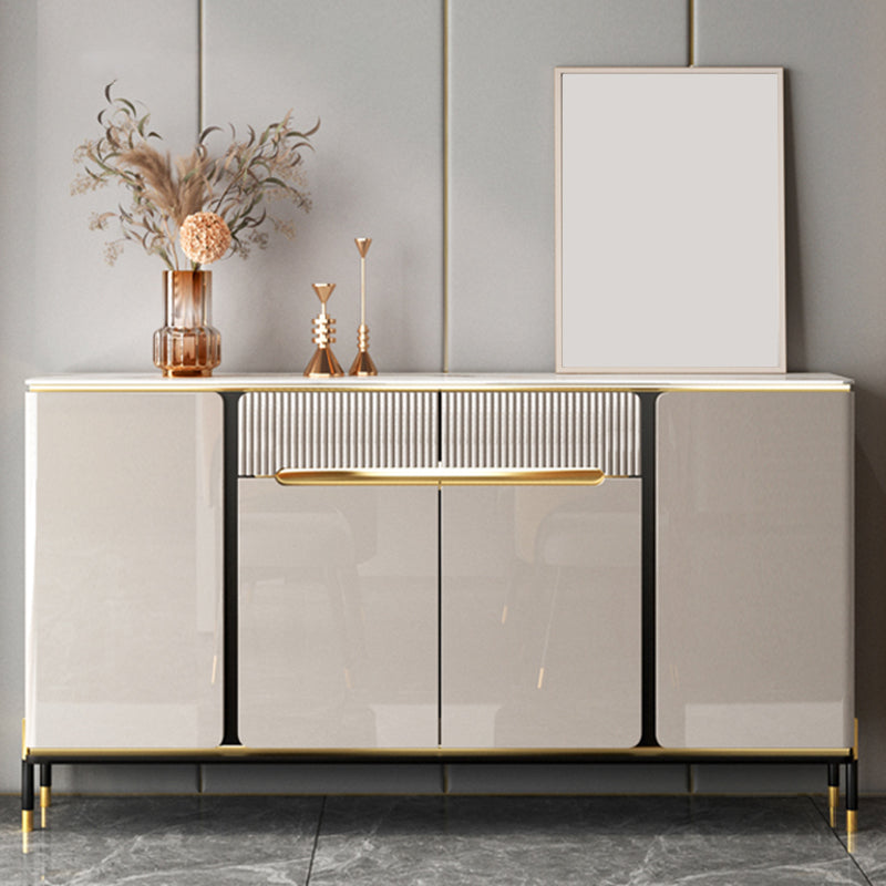 Contemporary Style Sideboard Stone Sideboard Table with Cabinets and Drawers