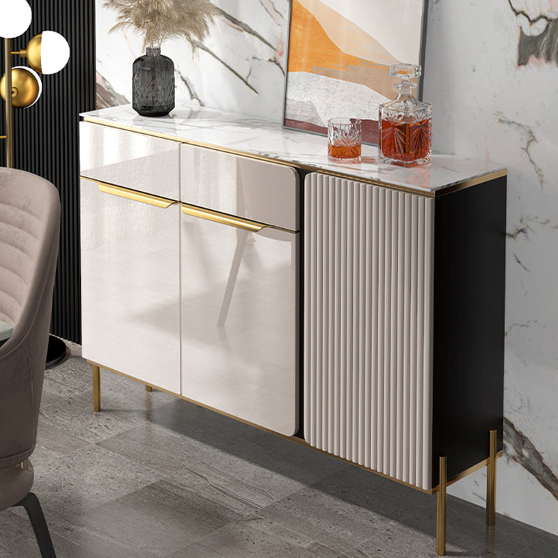 Contemporary Style Sideboard Stone Sideboard Table with Cabinets and Drawers