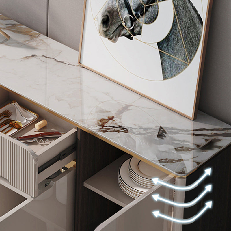 Contemporary Style Sideboard Stone Sideboard Table with Cabinets and Drawers