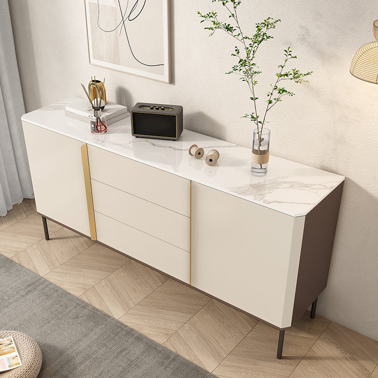 Contemporary Sideboard Stone Sideboard Table with Cabinets and Drawers