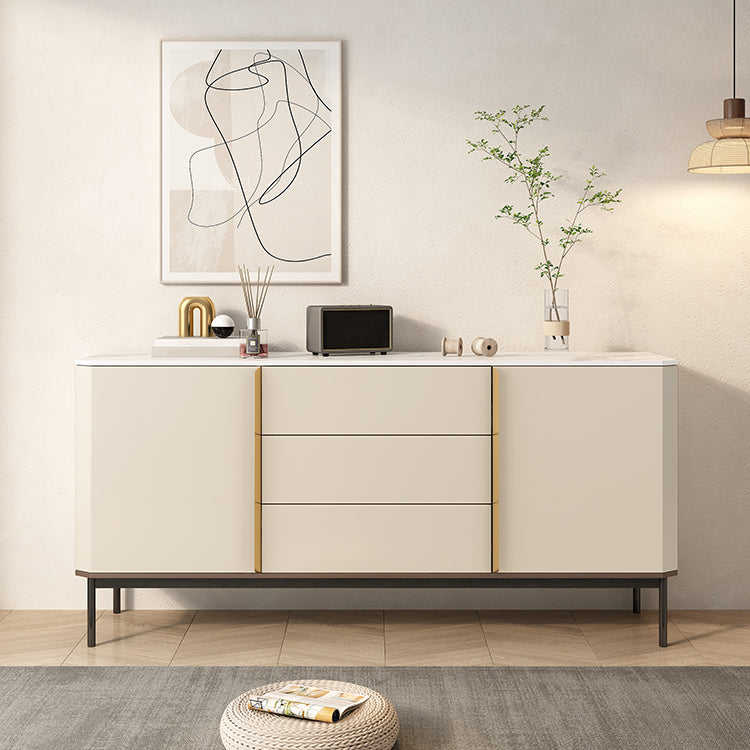 Contemporary Sideboard Stone Sideboard Table with Cabinets and Drawers