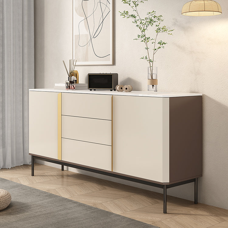 Contemporary Sideboard Stone Sideboard Table with Cabinets and Drawers