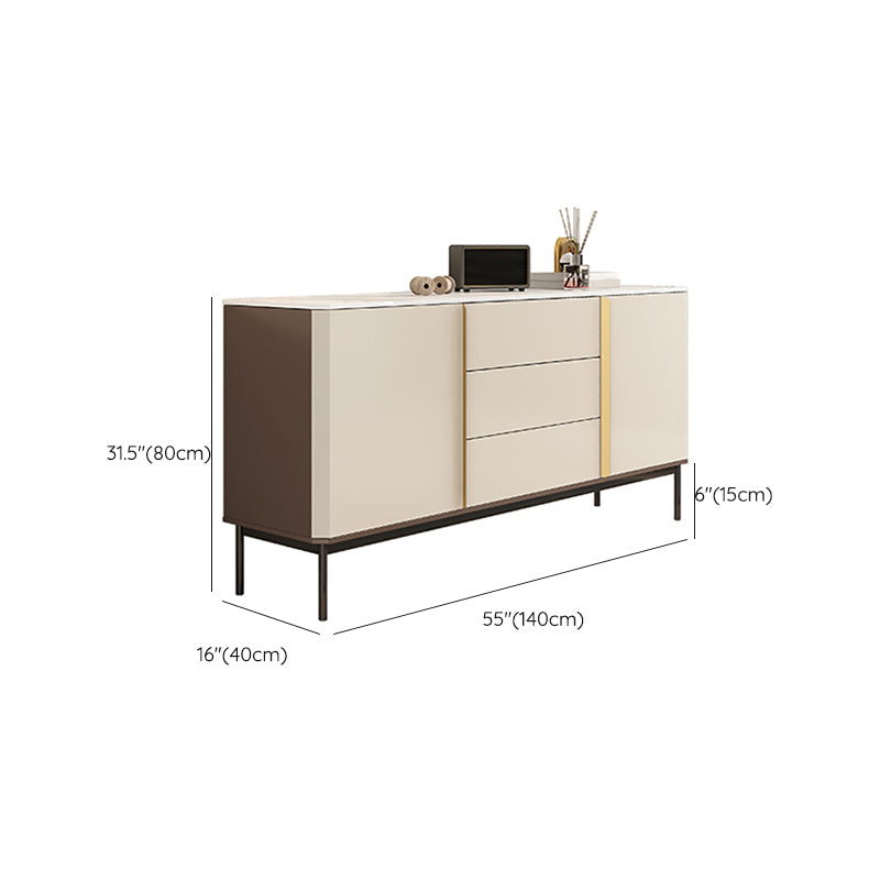 Contemporary Sideboard Stone Sideboard Table with Cabinets and Drawers