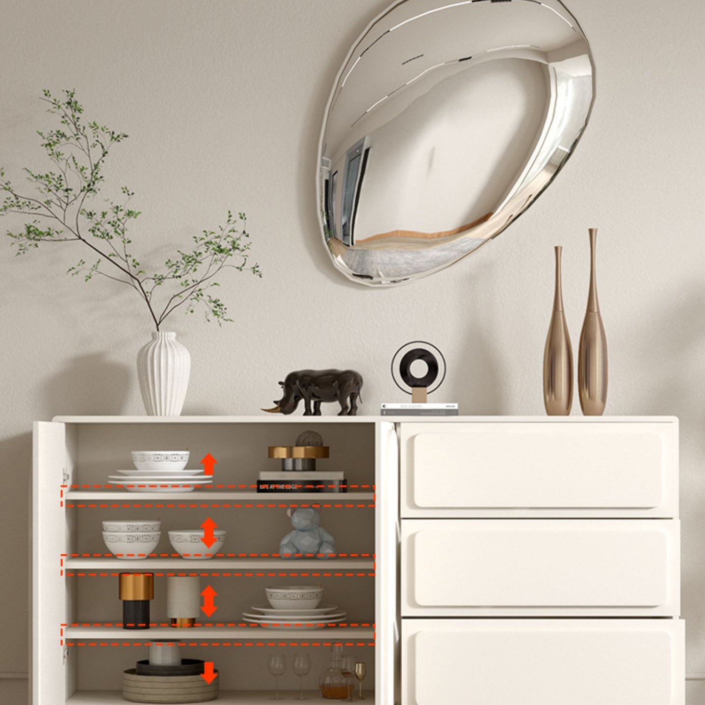 Contemporary Sideboard Wood Dining Buffet with Cabinet and Drawers