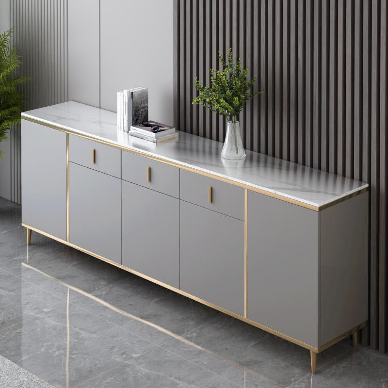 Stone Top Sideboard Glam Style Engineered Wood Side Board for Kitchen Use