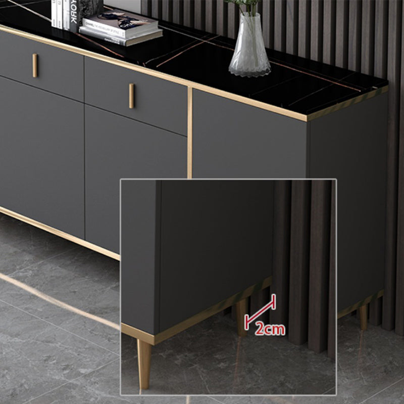 Stone Top Sideboard Glam Style Engineered Wood Side Board for Kitchen Use