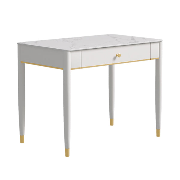 Contemporary Stone Writing Desk Parsons Base White Office Desk with Drawer