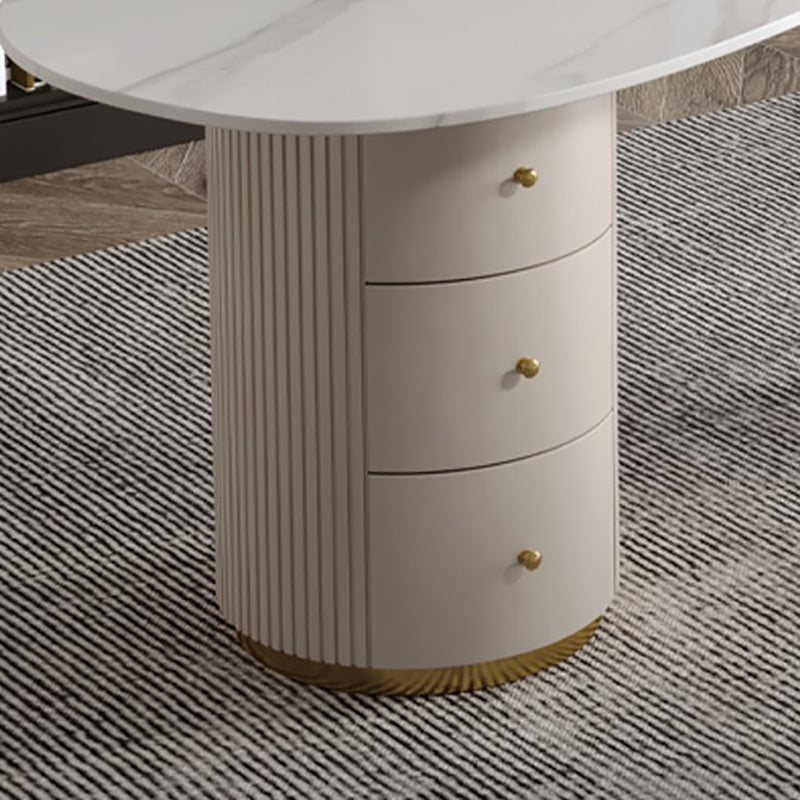 Glam Stone Writing Desk 29.53-inch Tall White Office Desk with Drawers