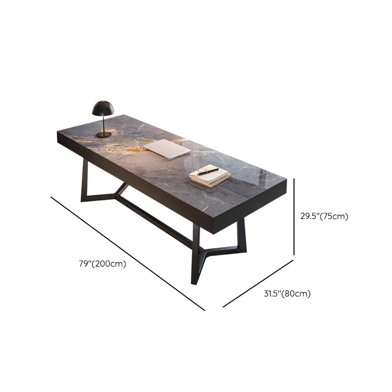 3 Drawers Writing Desk Stone Rectangle Office Desk with Stainless Steel Legs