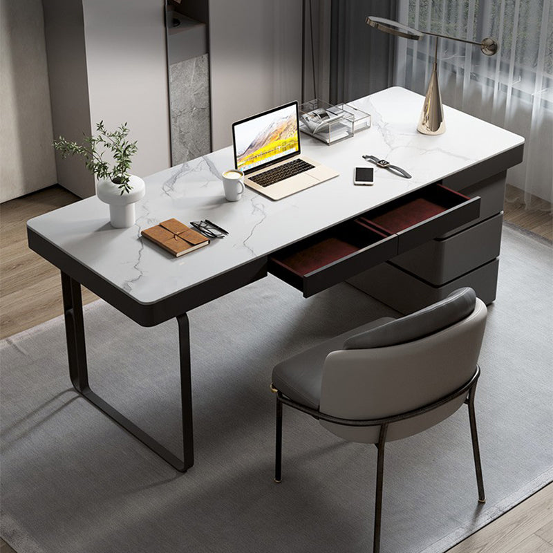 Contemporary Stone Writing Desk Bedroom Office Desk with 3 Drawers