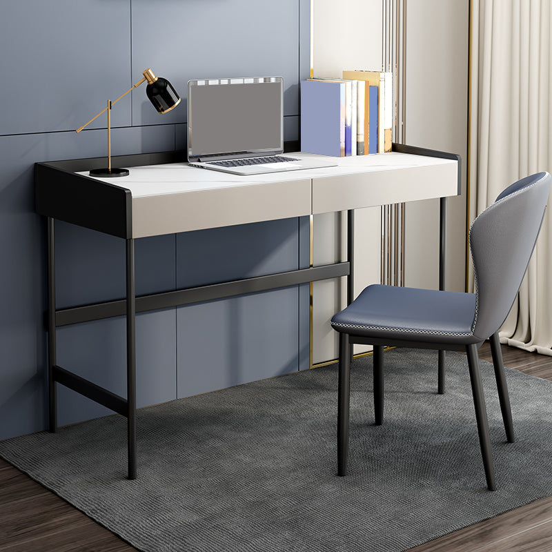 Stone Contemporary Writing Desk Bedroom Office Desk with Black Legs