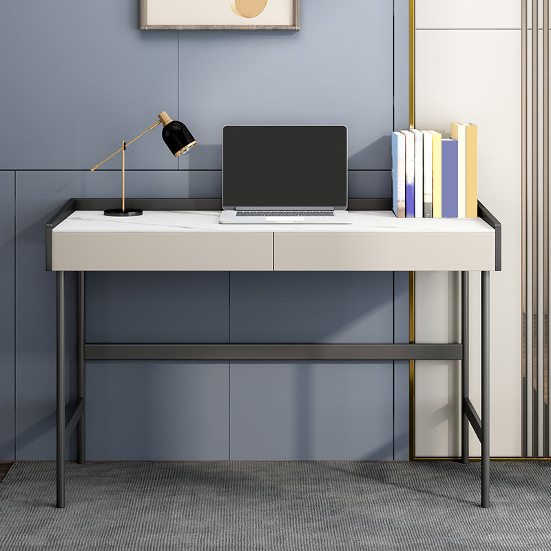 Stone Contemporary Writing Desk Bedroom Office Desk with Black Legs