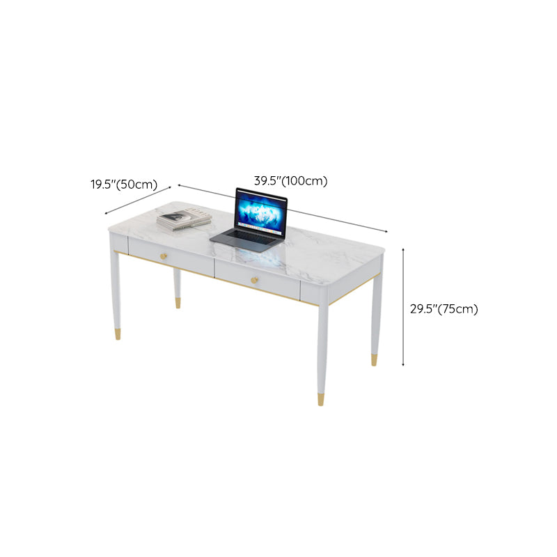 Rectangular Contemporary Writing Desk Stone Office Desk with 1/2 Drawers