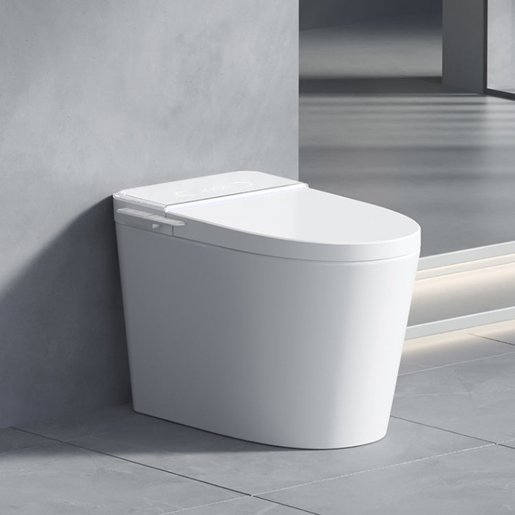 Elongated Contemporary Smart Toilet White Ceramic Foot Sensor