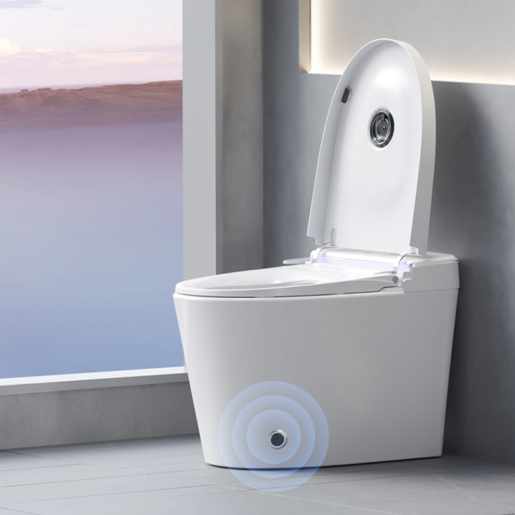 Elongated Contemporary Smart Toilet White Ceramic Foot Sensor