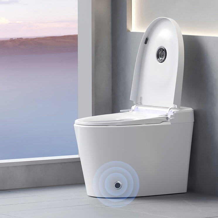 Elongated Contemporary Smart Toilet White Ceramic Foot Sensor