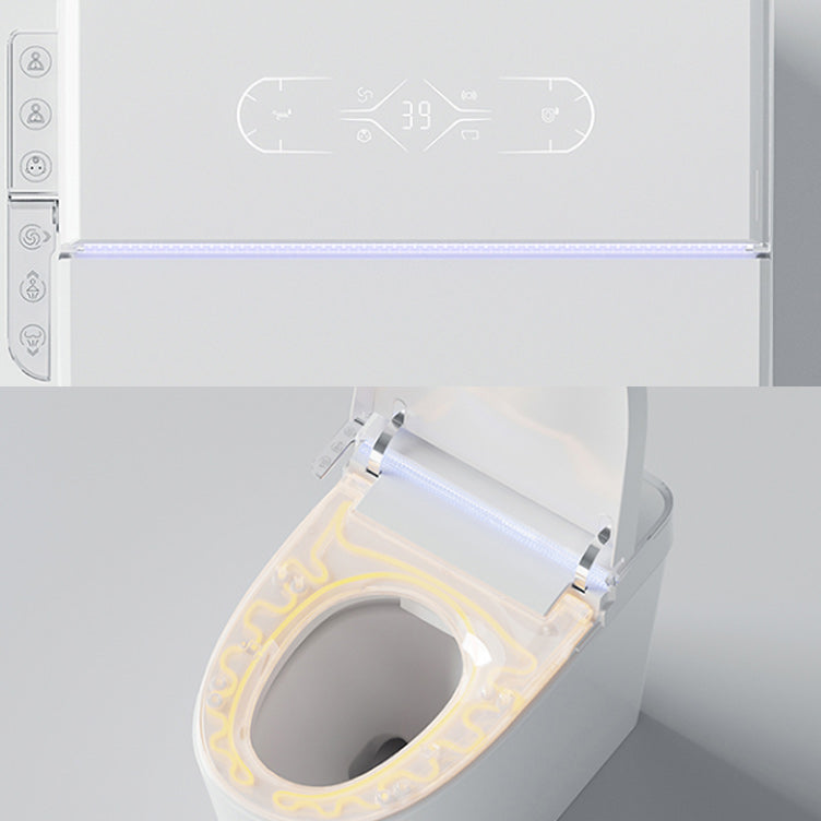 Elongated Contemporary Smart Toilet White Ceramic Foot Sensor