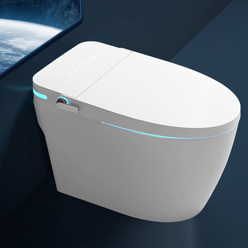 Smart Toilet Elongated Foot Sensor Contemporary Ceramic White