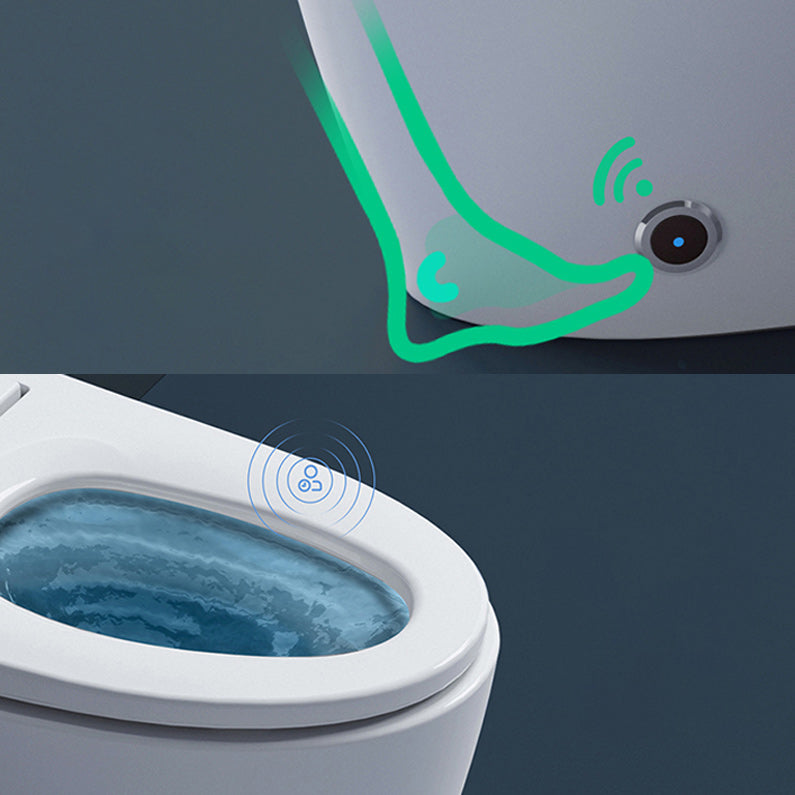 Smart Toilet Elongated Foot Sensor Contemporary Ceramic White