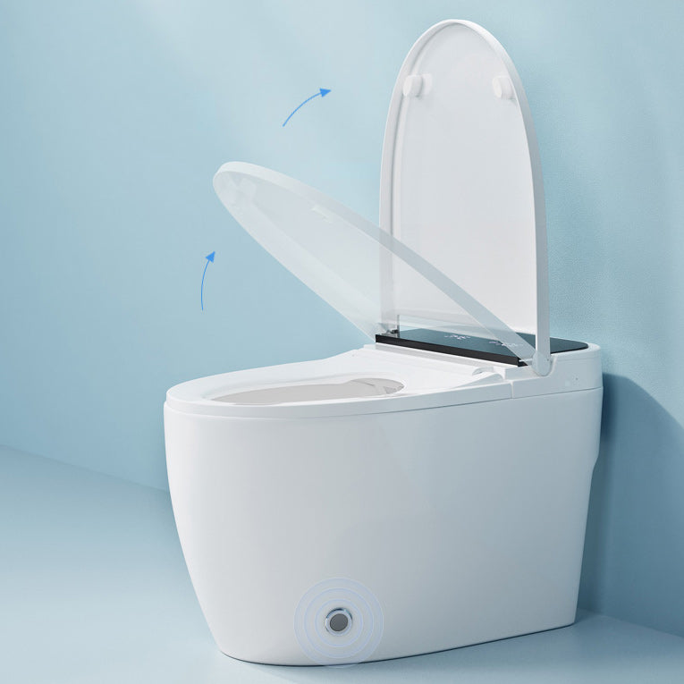 Foot Sensor Contemporary Ceramic White Elongated Smart Toilet