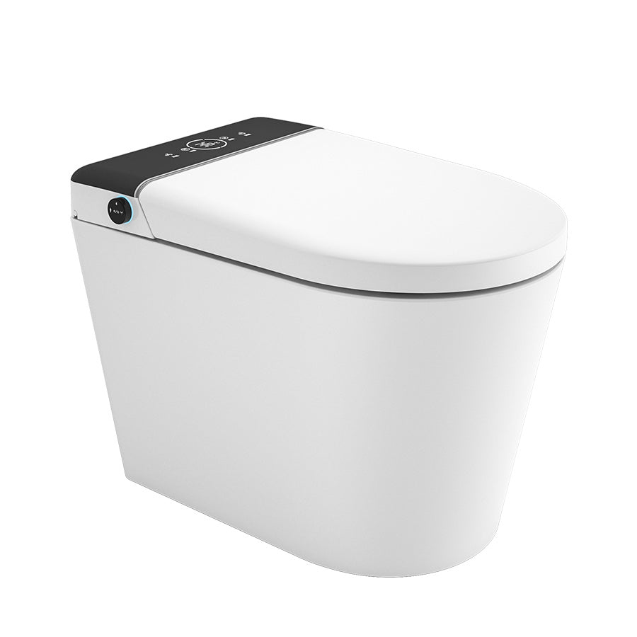 Elongated White Ceramic Contemporary Foot Sensor Smart Toilet