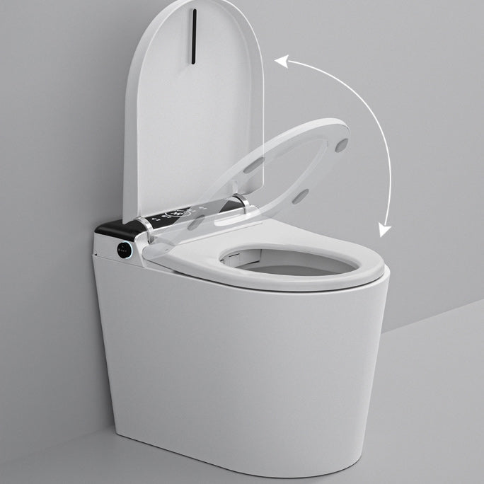 Elongated White Ceramic Contemporary Foot Sensor Smart Toilet