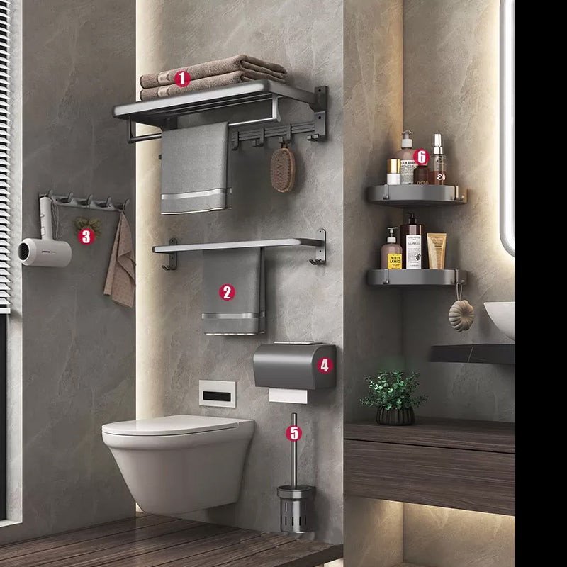 Modern Gray Aluminum Bath Hardware Set Bathroom Accessory Kit