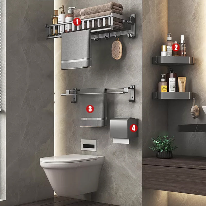 Modern Gray Aluminum Bath Hardware Set Bathroom Accessory Kit