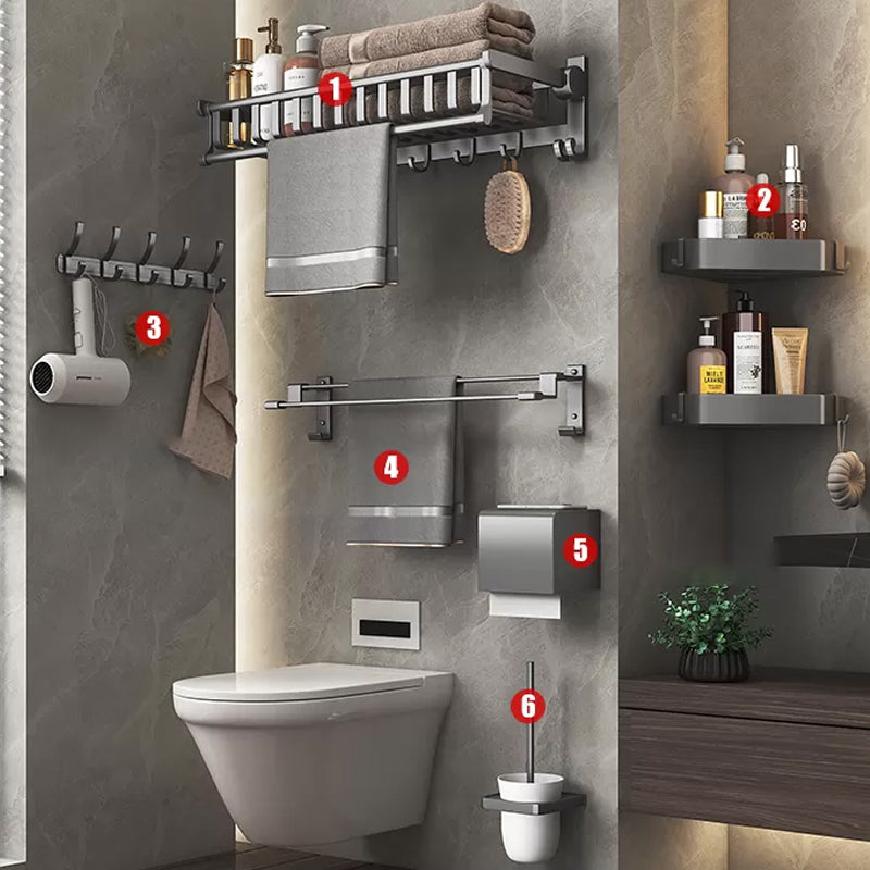 Modern Gray Aluminum Bath Hardware Set Bathroom Accessory Kit