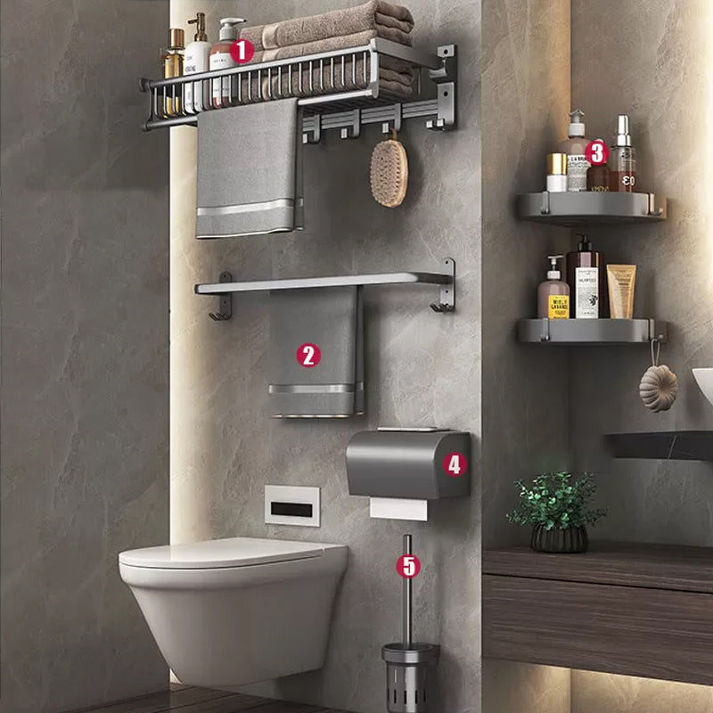 Modern Gray Aluminum Bath Hardware Set Bathroom Accessory Kit